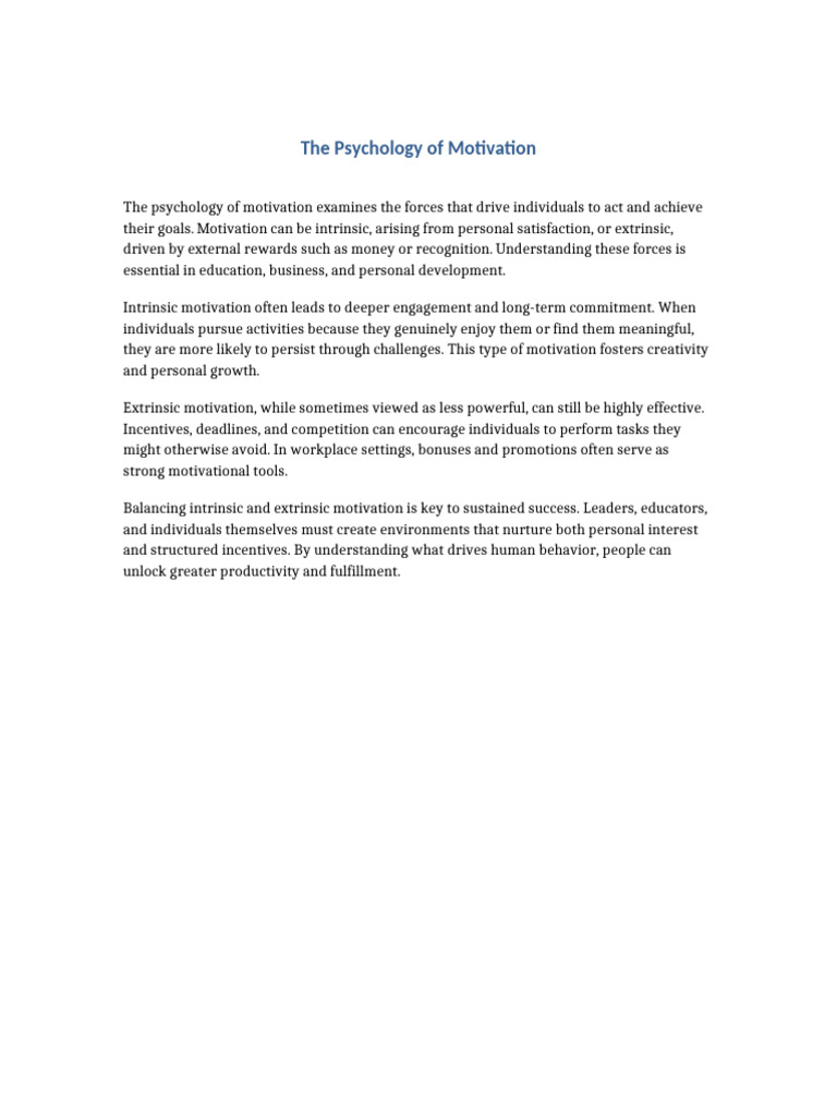 Paper 4 Psychology of Motivation | PDF