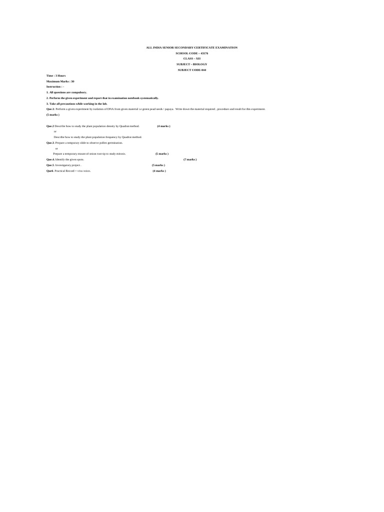 Practical Paper 11th (Biology) | PDF