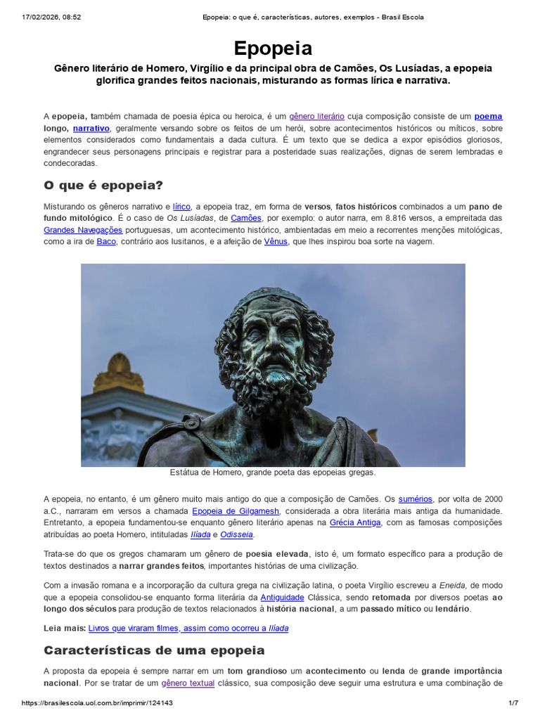 Epopeia - o Que É, Características, Autores, Exemplos - Brasil Escola ...
