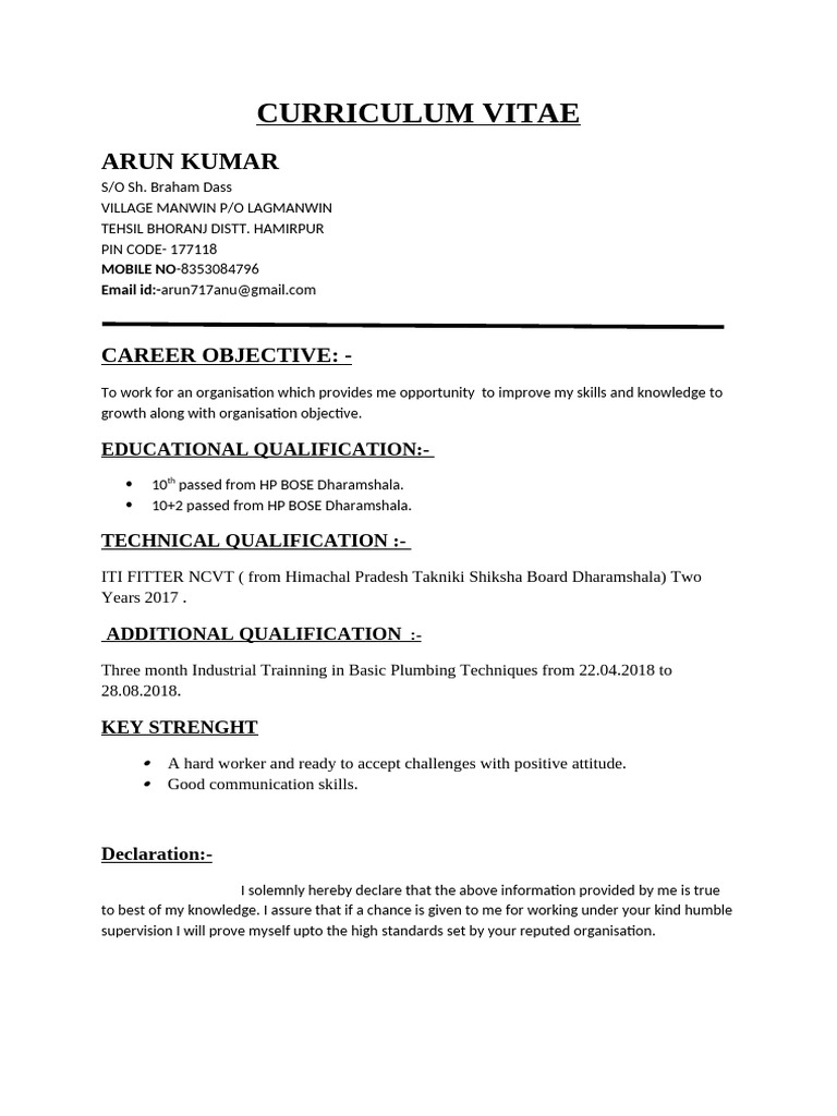 Curriculum Vitae of Arun Kumar | PDF