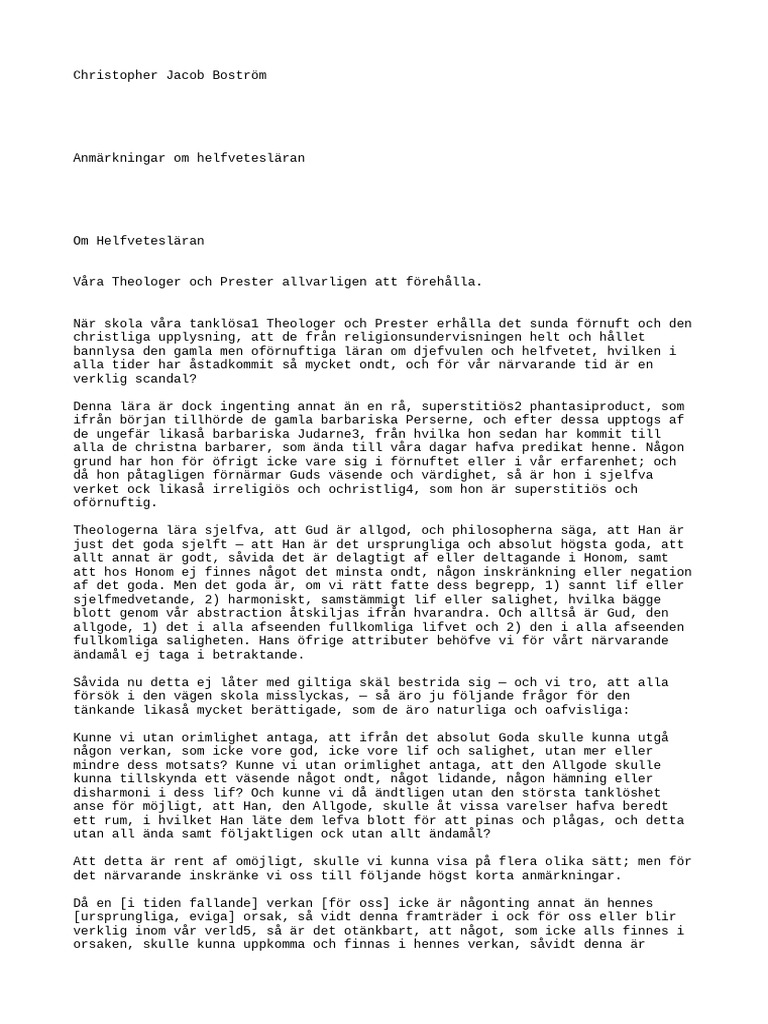 Anmarkningar Om Helfveteslaran - Christopher Jacob Bostrom | PDF