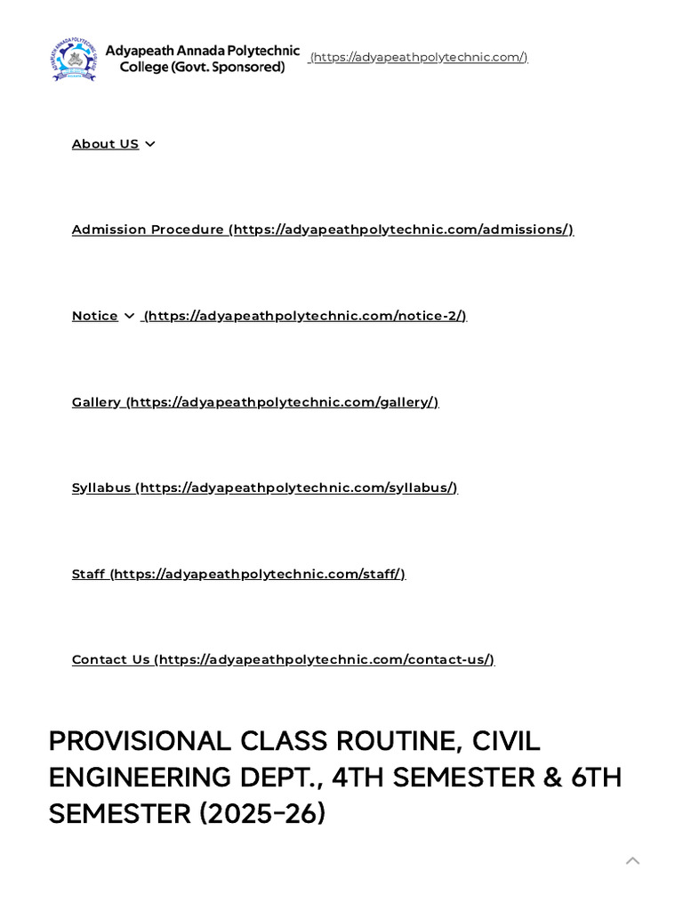 Provisional Class Adyapeath Routine, Civil Engineering Dept., 4th ...
