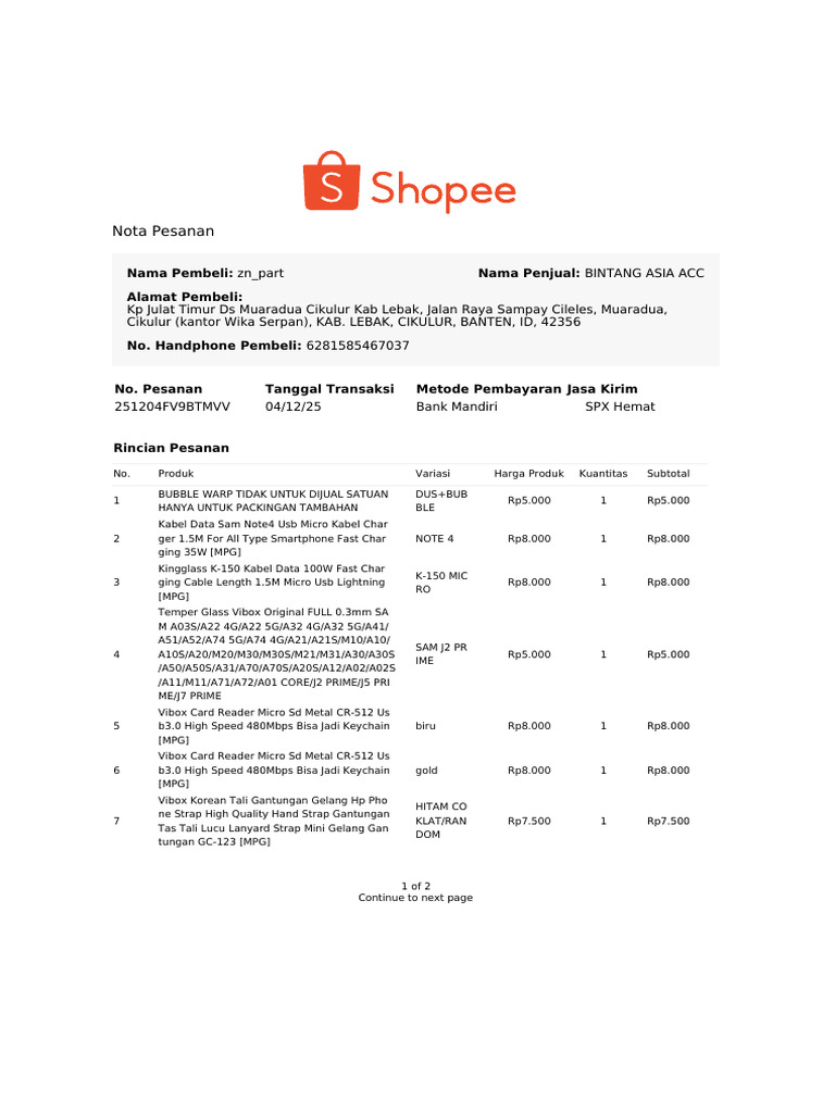 Invoice Shopee | PDF