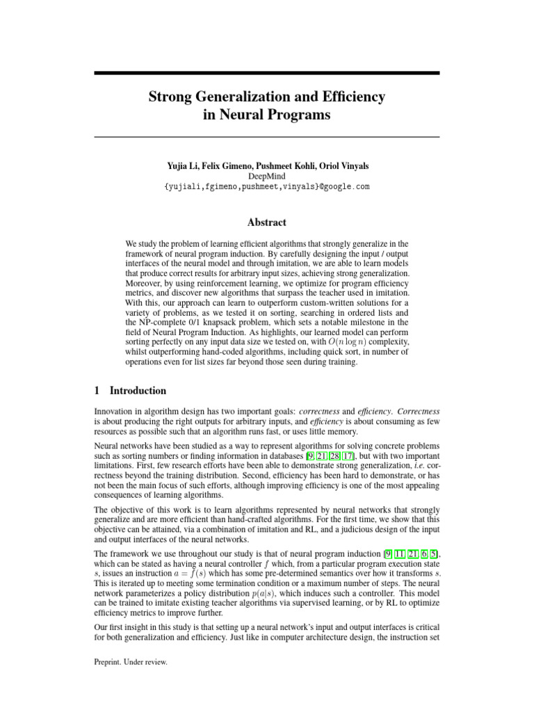 Strong Generalization and Efficiency in Neural Programs | PDF | Machine ...