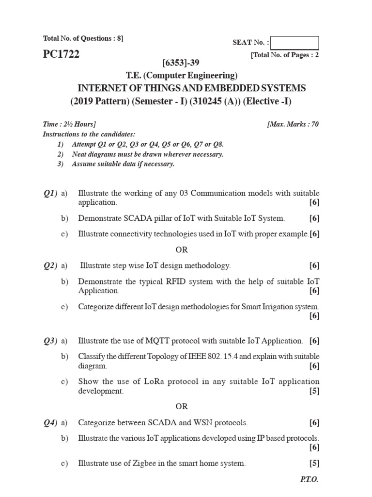 IOTES Endsem 2022 To 2025 PYQ | PDF | Internet Of Things | Cloud Computing