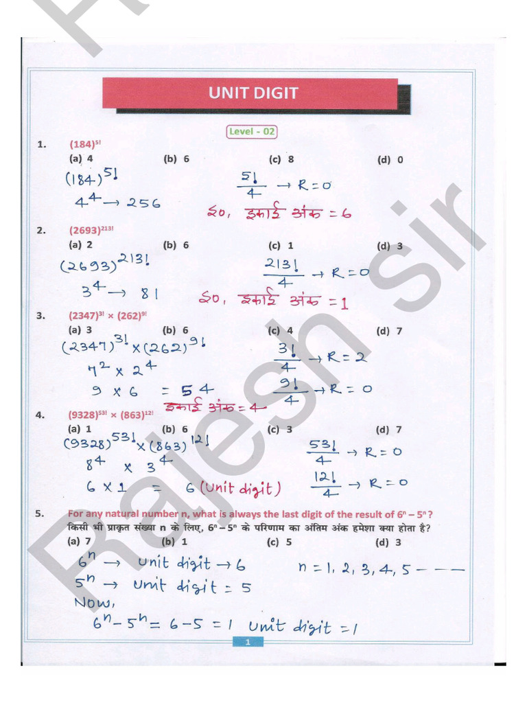 Unit Digit Notes 2 | PDF