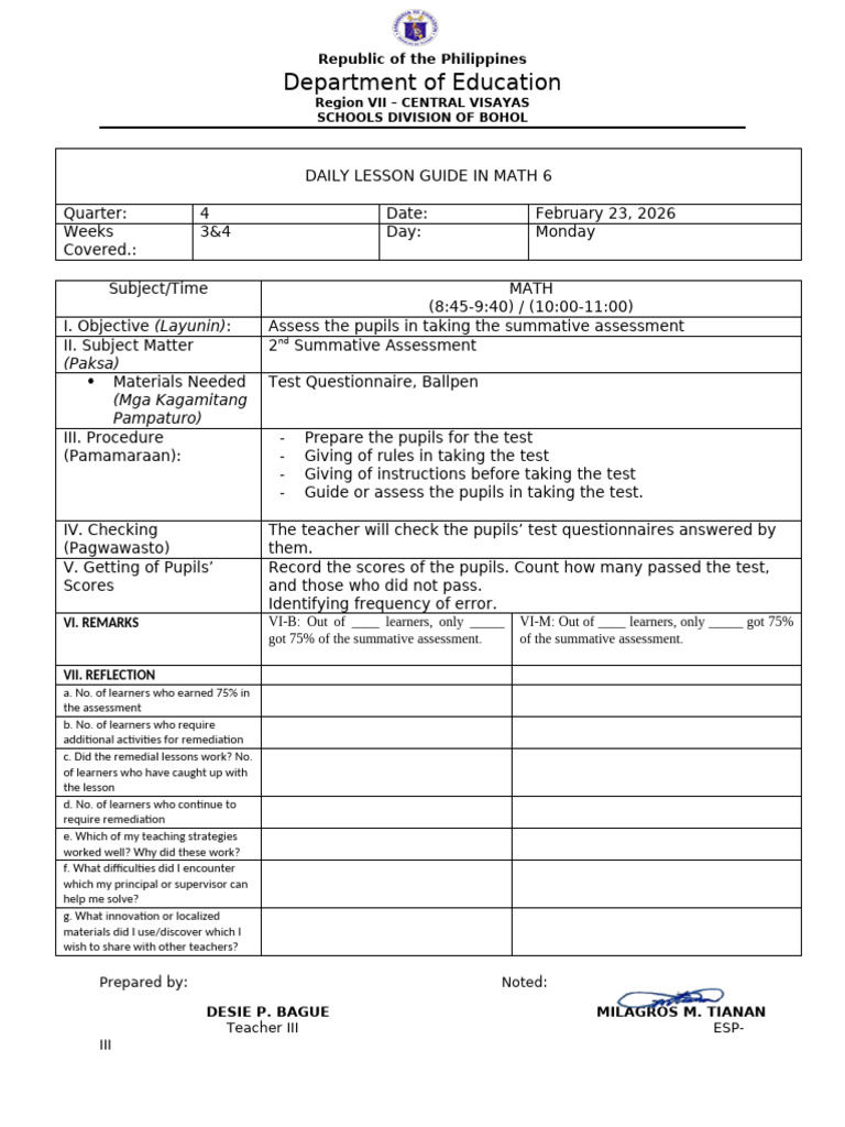 Summative Assessment Lesson Plan | PDF | Teachers | Education Theory