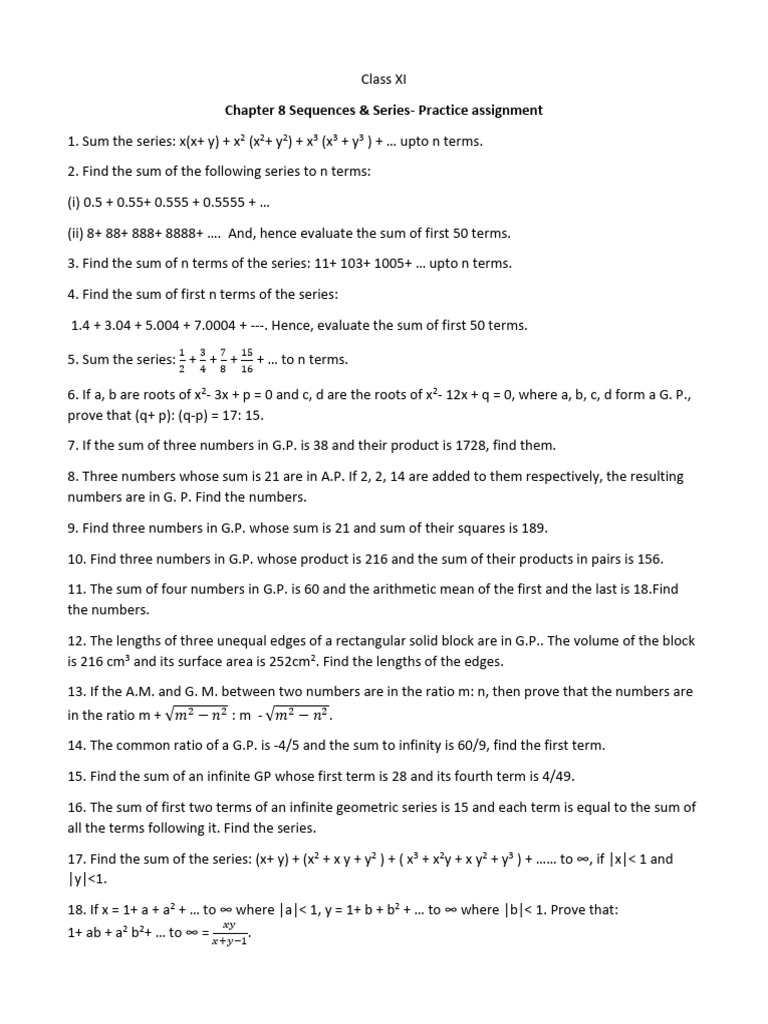 Practice Assignment - Chapter 8 Sequences & Series | PDF