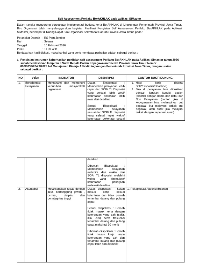 Contoh Bukti Dukung Self Assessment Core Value Asn-Berakhlak 2026 ...