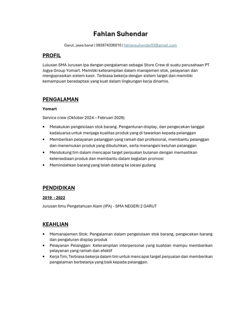 Fahlan Suhendar: Profil | PDF