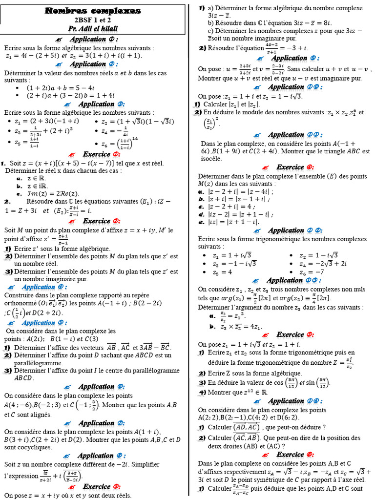 Série D - Applications NMBR - COMPLEX | PDF | Nombre complexe ...