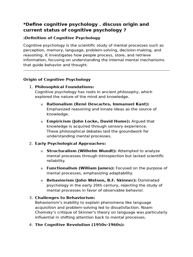 Cognitve Psychology Unit - 1 | PDF | Cognition | Cognitive Psychology