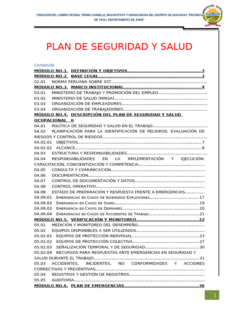 Plan de Seguridad y Salud | PDF | Seguridad y salud ocupacional | Valores