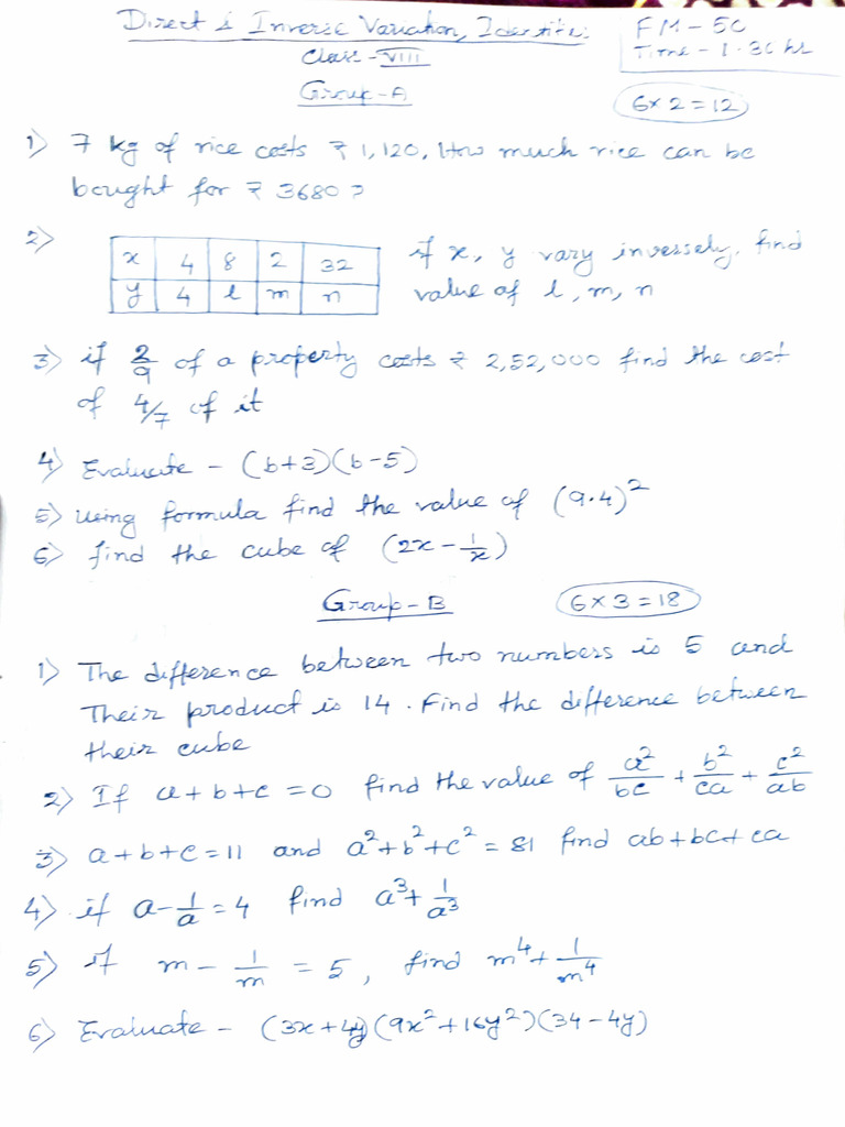 Direct and Inverse Variation and Identities | PDF
