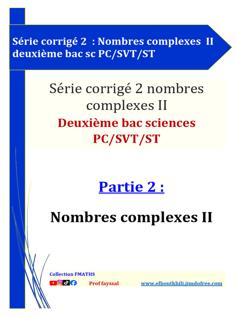 Série 2 Corrigé Nombres Complexes 2BAC SC EXP 2026 | PDF | Nombre ...