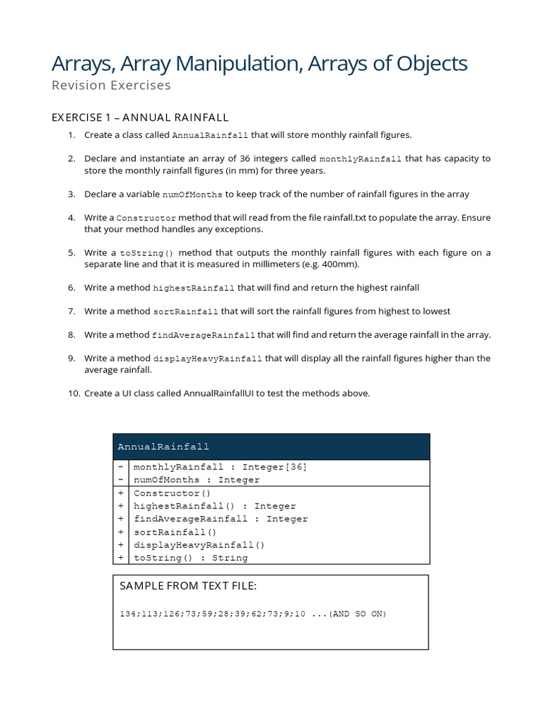Arrays - Revision Exercises | PDF | Constructor (Object Oriented ...