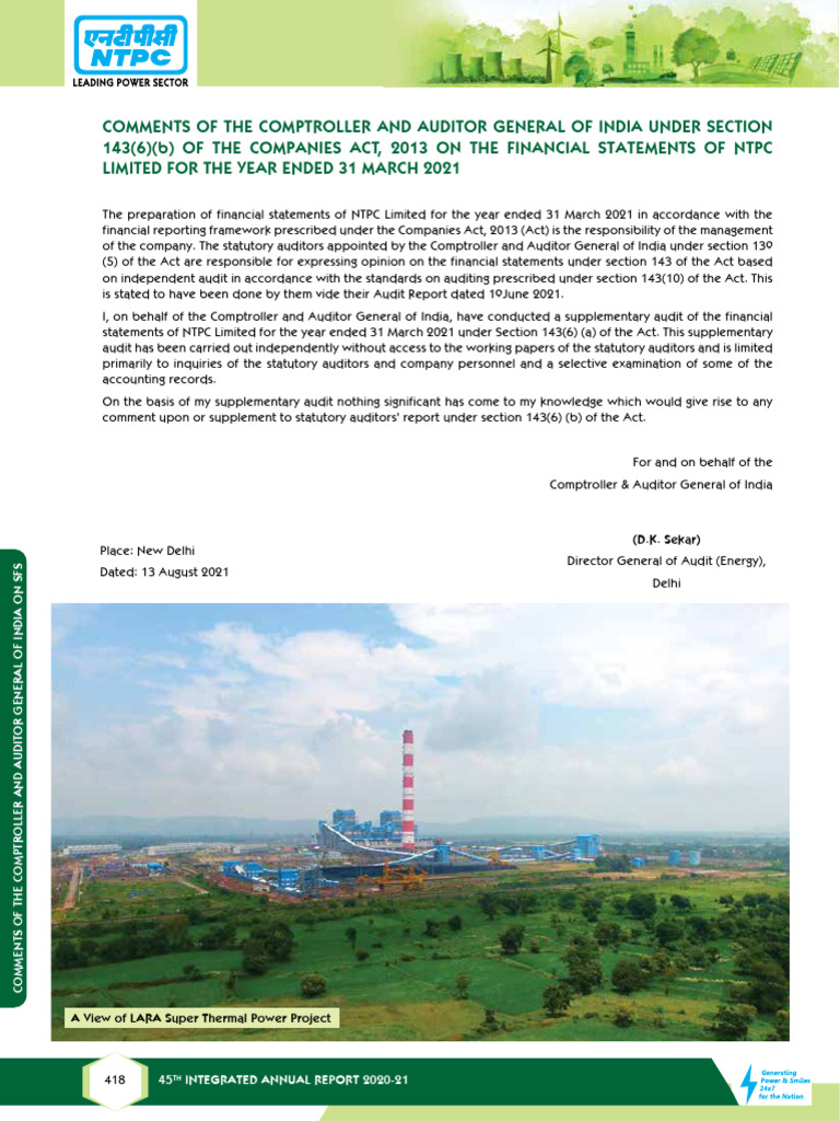 Splitted NTPC Annual Report 2020-21 | PDF | Expense | Audit