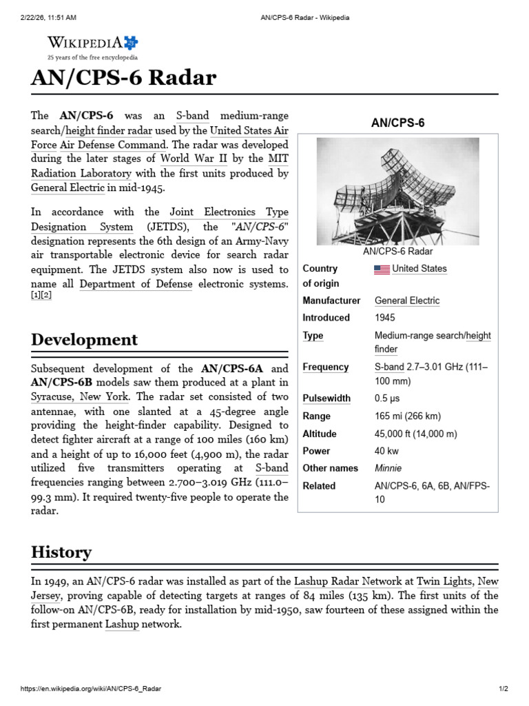 AN - CPS-6 Radar - Wikipedia | PDF | Radar | Military Technology
