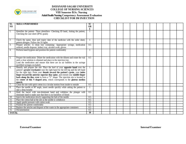Checklist For Im Injection | PDF | Injection (Medicine) | Syringe