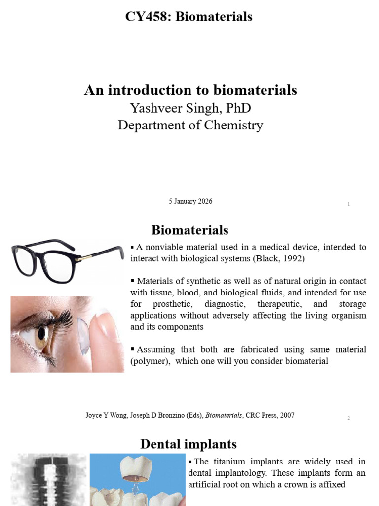 Biomaterials Lecture 1 and 2 | PDF | Biomaterial | Implant (Medicine)