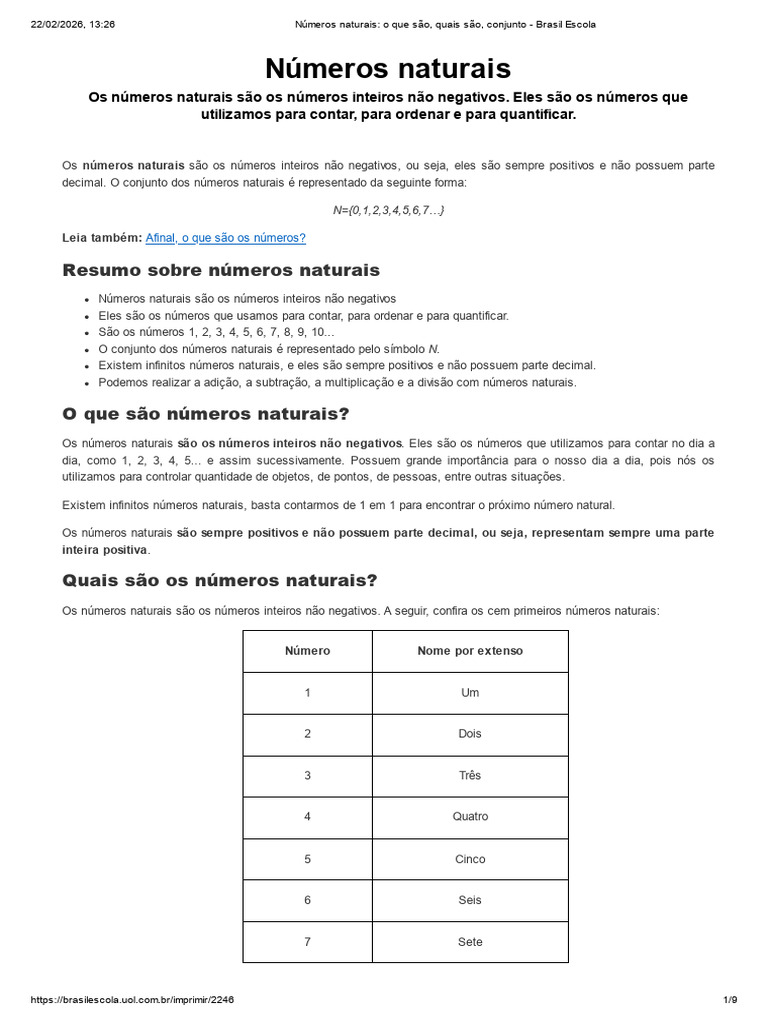 Números Naturais - o Que São, Quais São, Conjunto - Brasil Escola | PDF ...