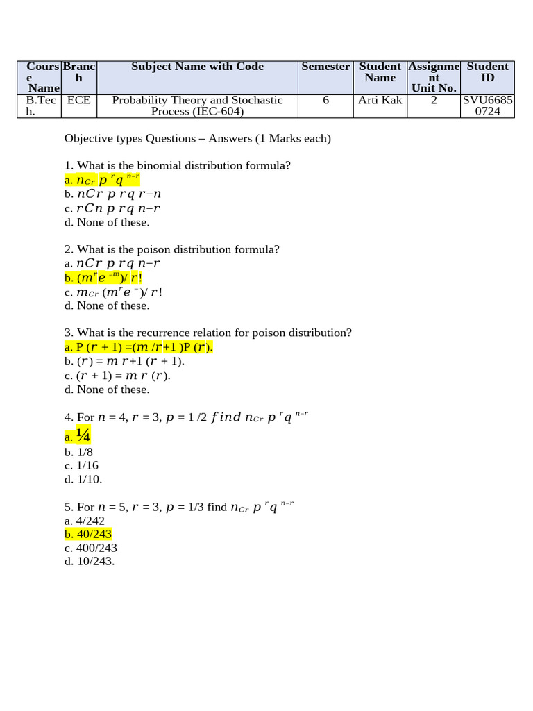 A2 IEC-604 Probability Theory and Stochastic Process A2 | PDF ...