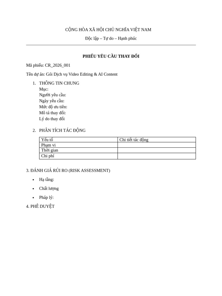 Change Request Form | PDF