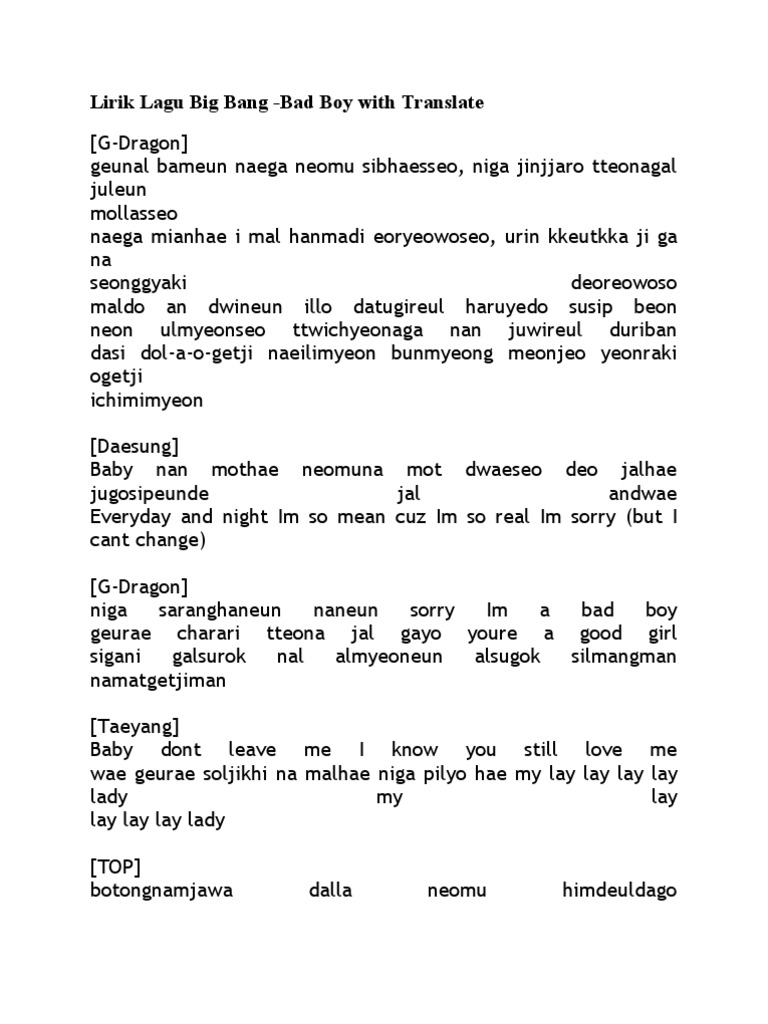 Lirik Lagu Big Bang