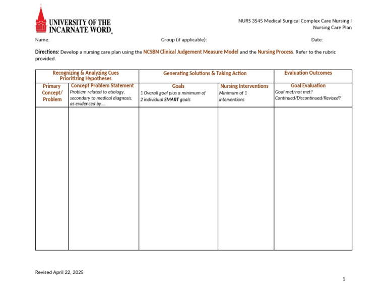 NURS 3545 Nursing Care Plan Template | PDF