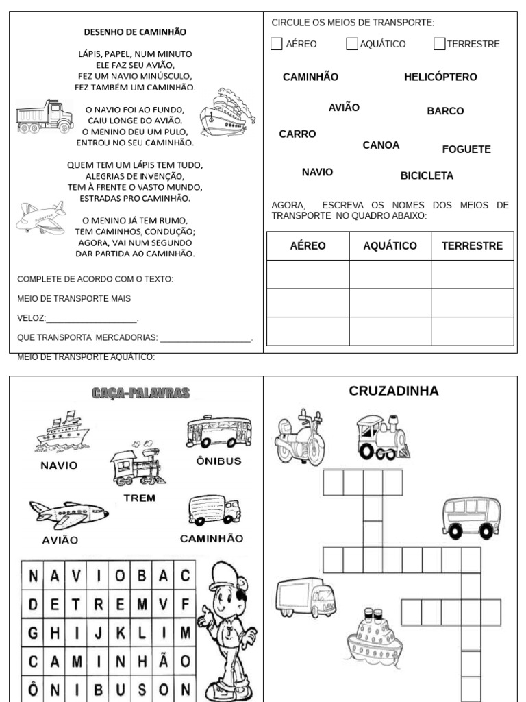 Atividades Meios de Transporte - 2º Ano | PDF