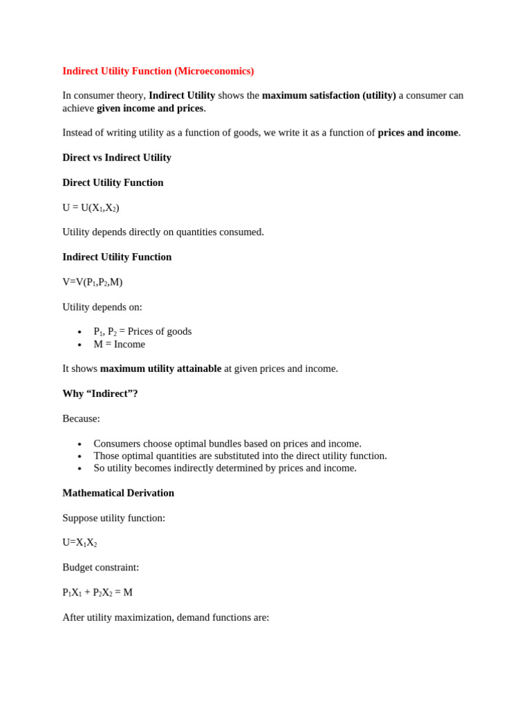 Indirect Utility Function | PDF | Utility | Microeconomics