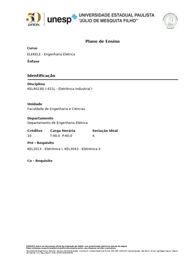 Plano Ensino | PDF | Eletrônicos | Eletricidade