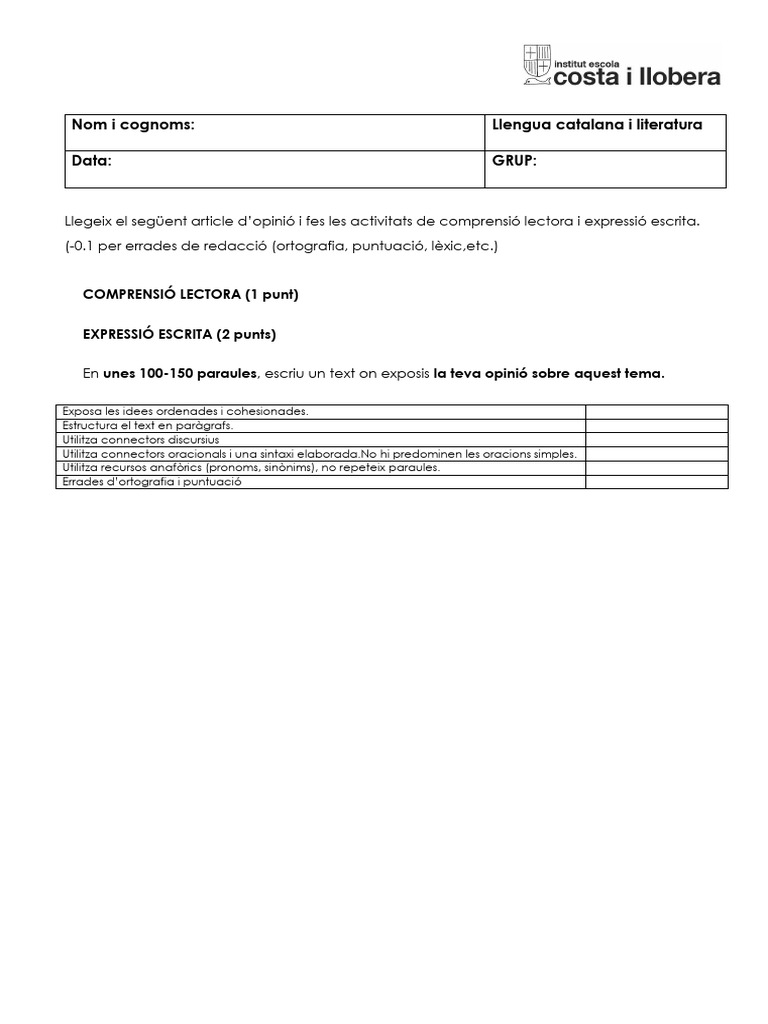 EXAMEN GENER 25 - 26 Plantilla Model | PDF