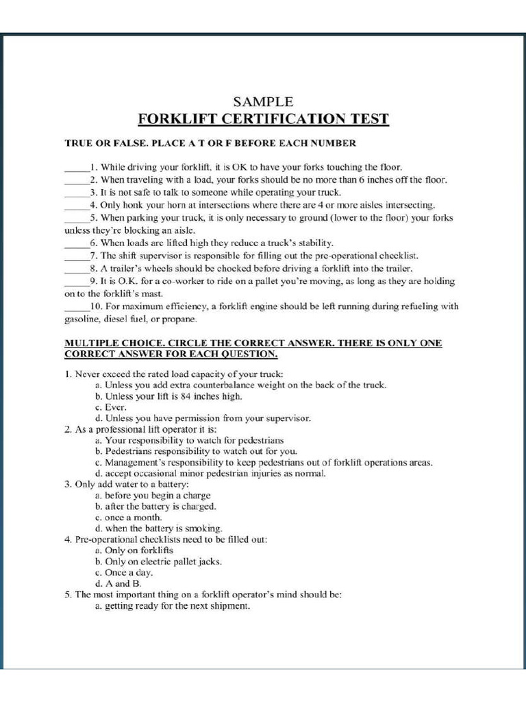 English Test For Forklift Operator.1 | PDF