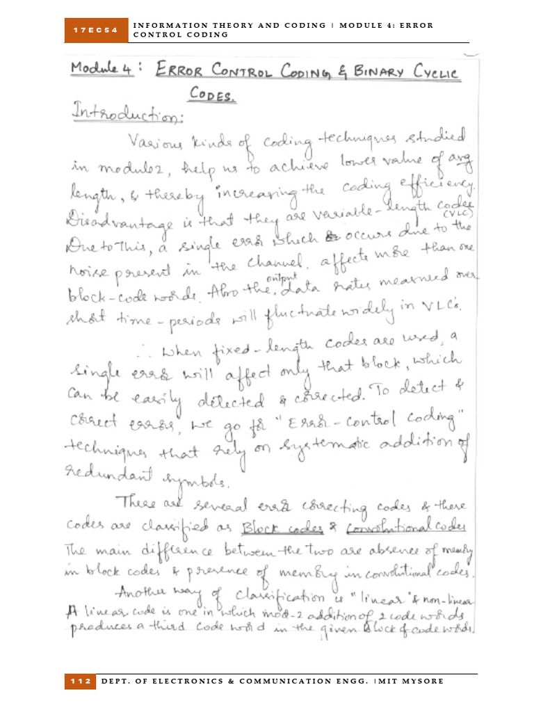 Module 4 17ec54 ECC & BCC Notes | PDF | Encodings | Electronics