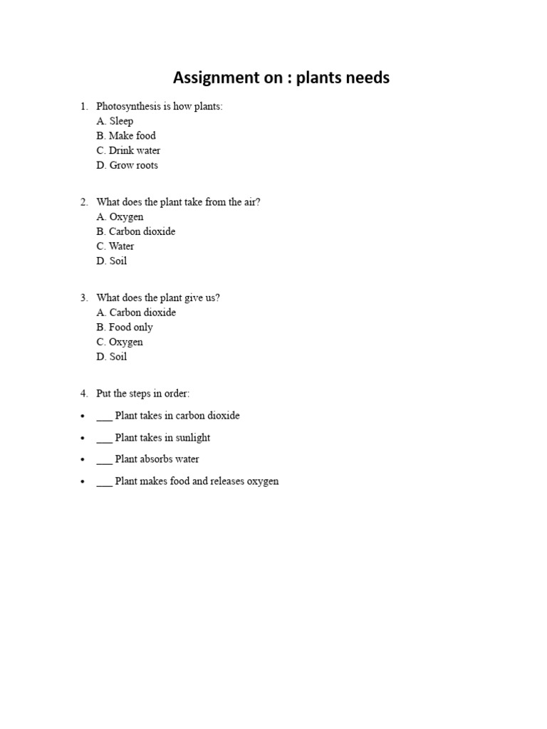 Assignment On Plants Needs | PDF