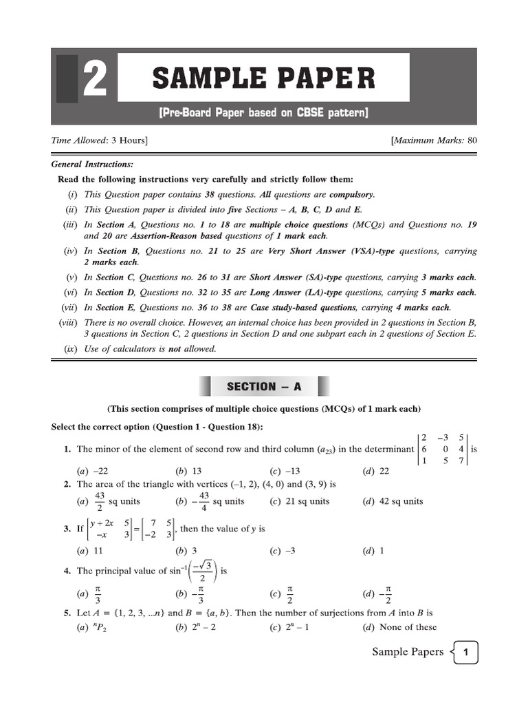 Maths Sample Paper 02 | PDF