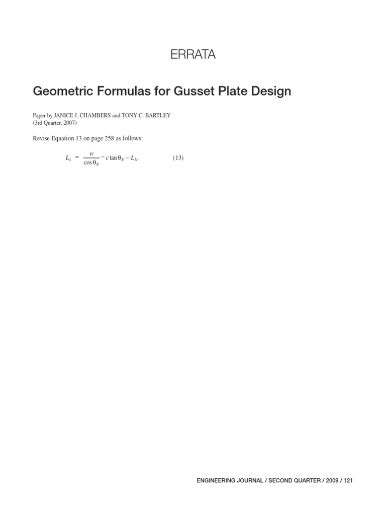 Errata - Geometric Formulas For Gusset Plate Design | PDF