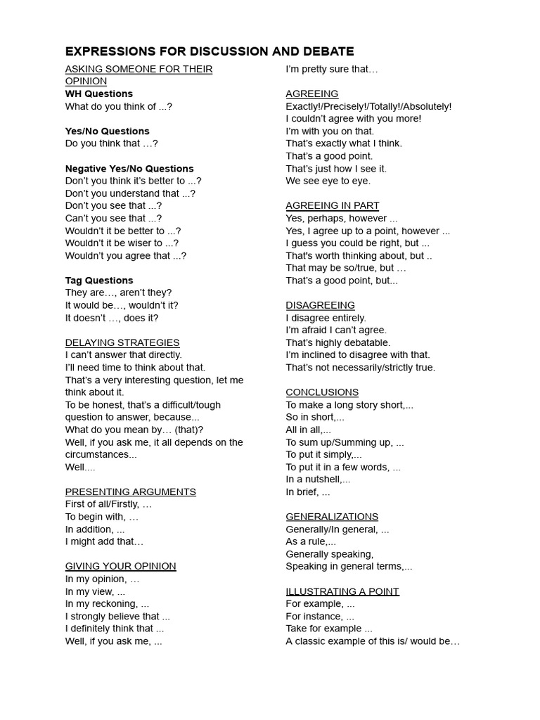 Debate Expressions Handout | PDF