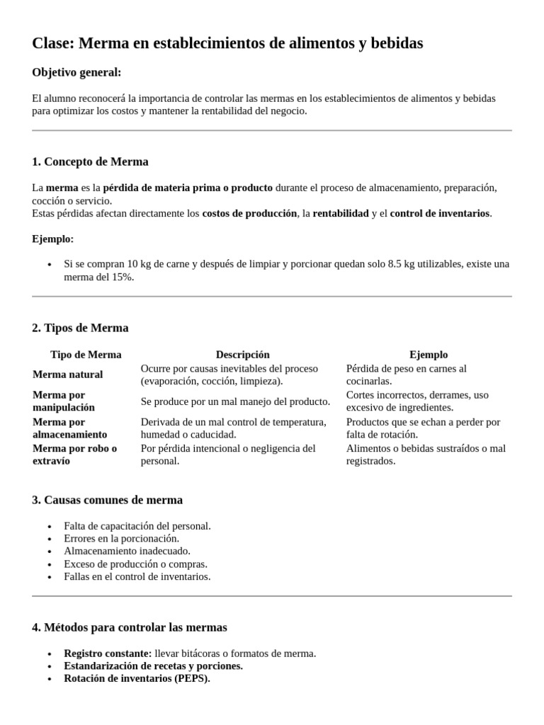 Clase Merma | PDF | Alimentos | Carne