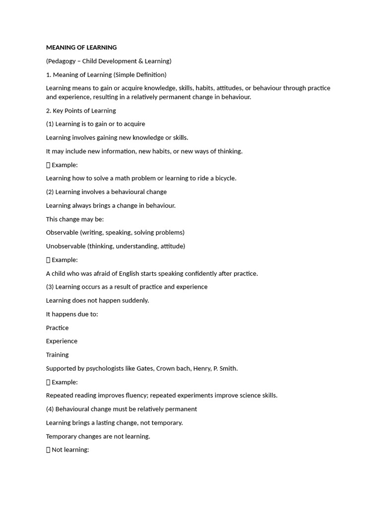 Meaning of Learning | PDF | Learning | Mind