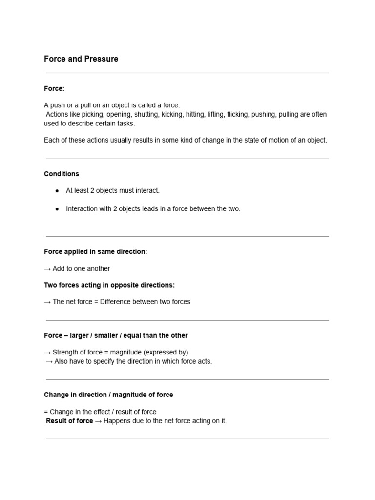 Force and Pressure (PA) | PDF