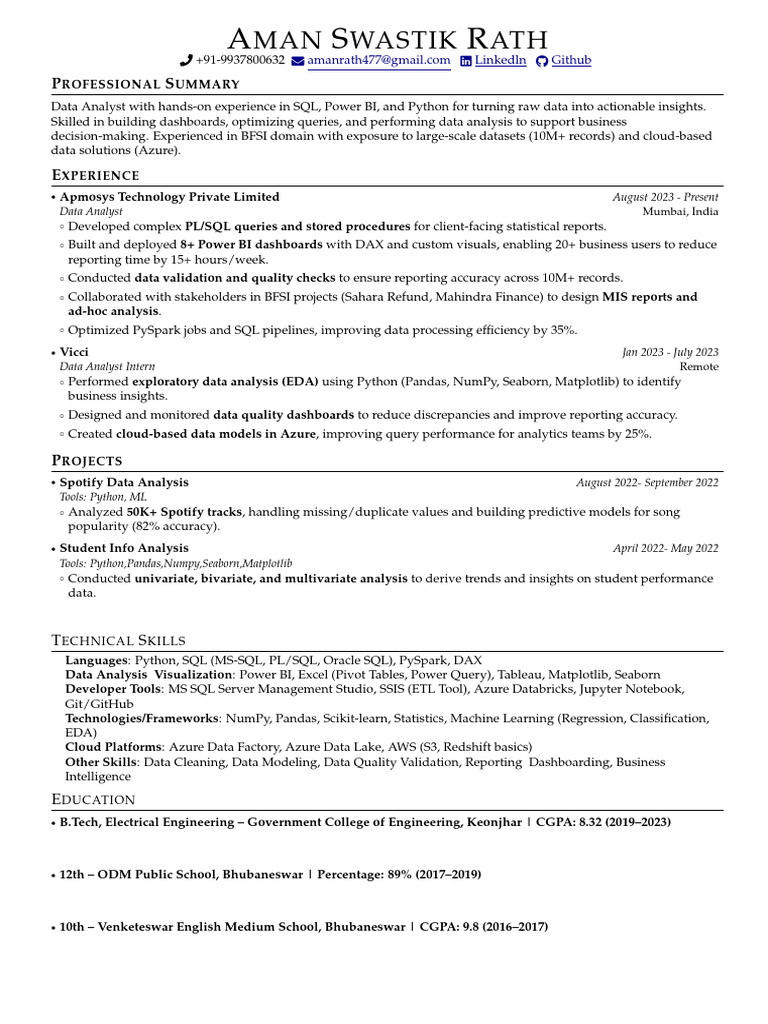 Aman Data Analyst Resume Updated Tird-26 | PDF | Data Analysis ...