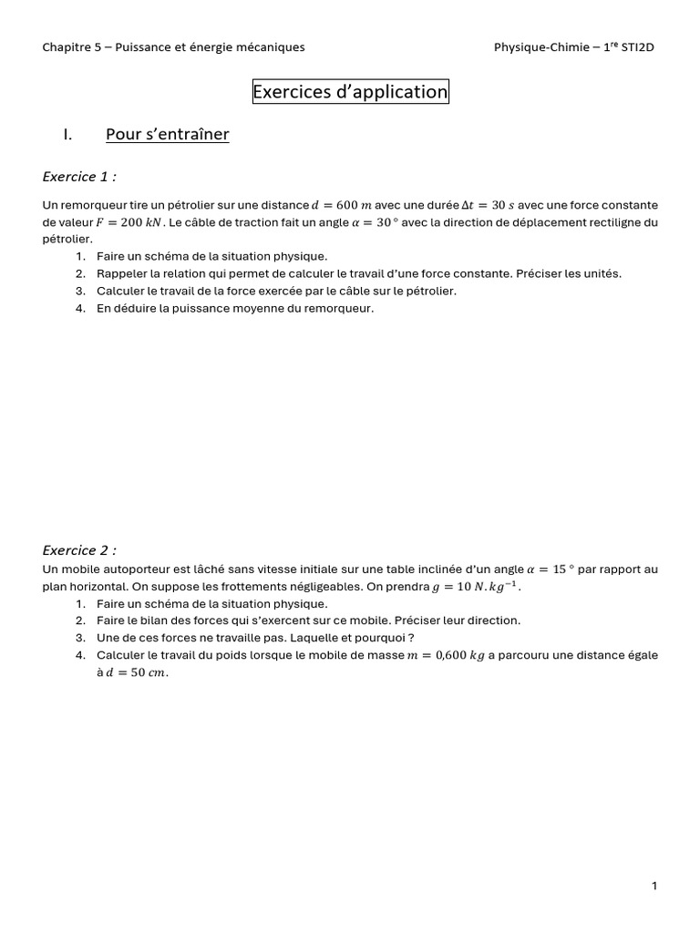 Exercices D'application | PDF | Vitesse | Masse