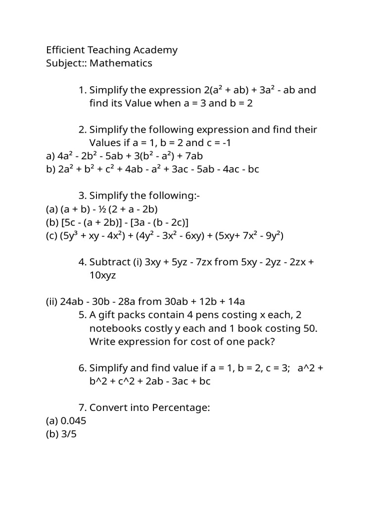 Algebra Problems | PDF
