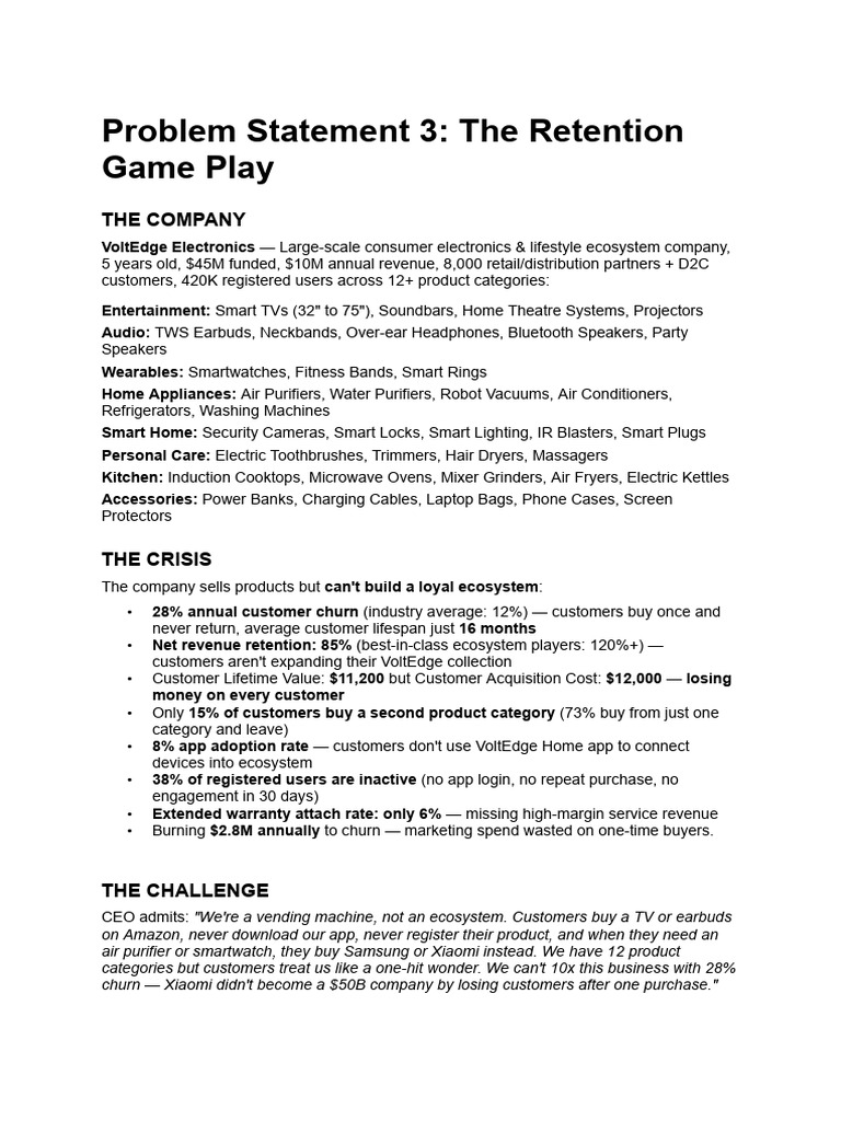 Problem Statement 3 - The Retention Game Play | PDF