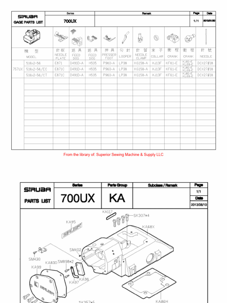 Siruba 700UX Parts List | PDF | Consumer Goods | Manufactured Goods