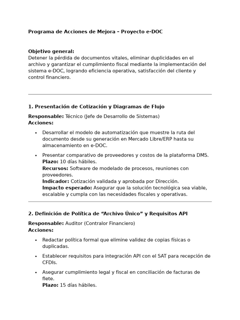Programa de Acciones de Mejora | PDF | Planificación de recursos ...