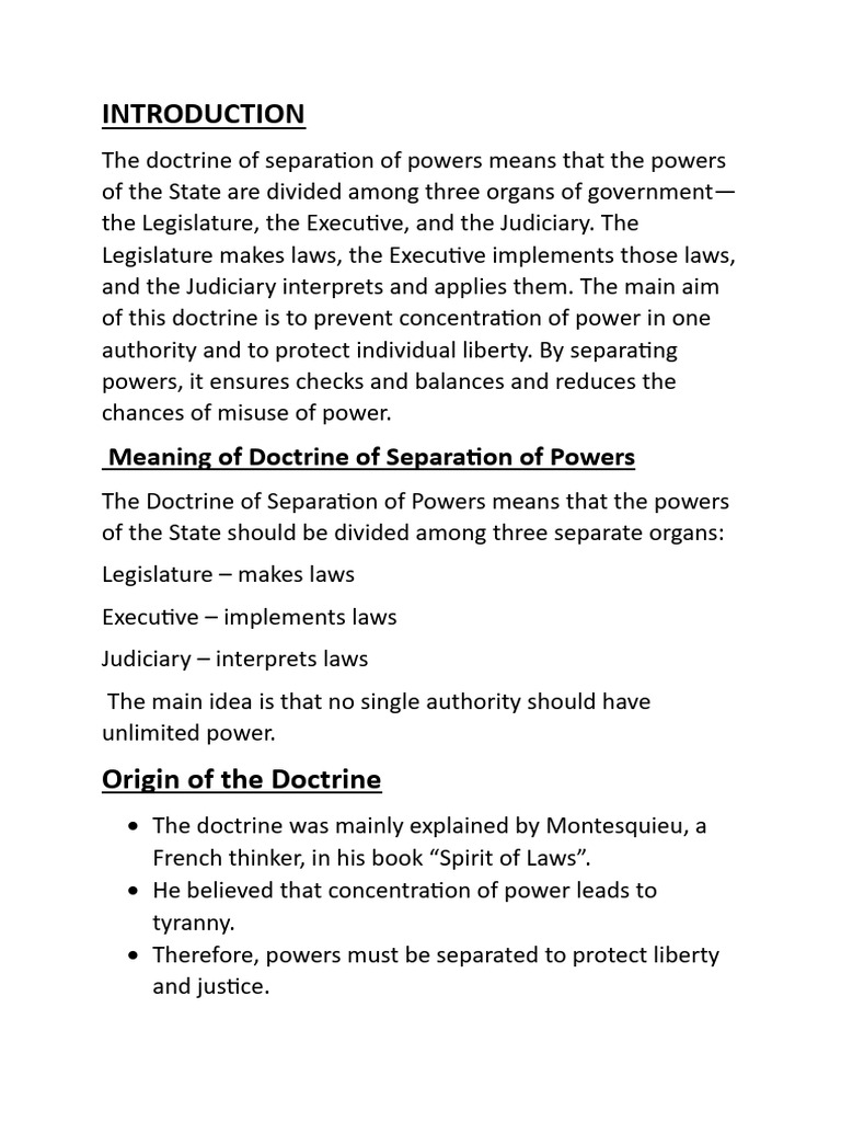 Doctrine of Separation of Power | PDF | Separation Of Powers ...
