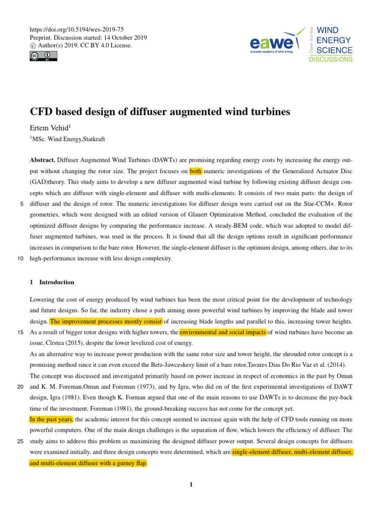 CFD Based Design of Diffuser Augmented Wind Turbines | PDF | Turbine ...